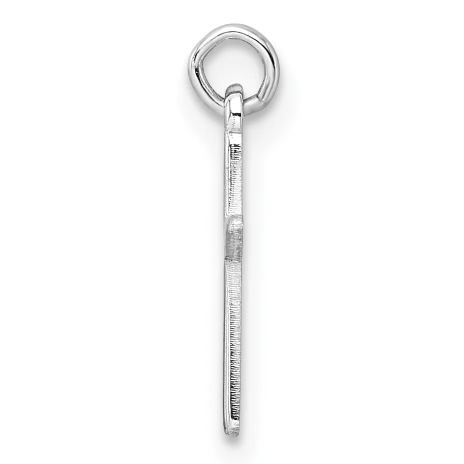 Silver stick pendant with textured surface hanging from a silver ring and bail against a white background.