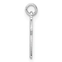Silver stick pendant with textured surface hanging from a silver ring and bail against a white background.