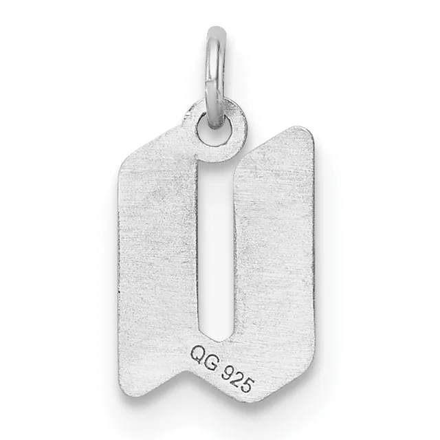 A sterling silver pendant shaped like a rounded rectangle with a cutout in the center, suspended from a small loop bail.