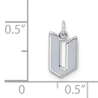 Silver rectangular pendant with rounded corners and a polished gray stone inlay, shown next to a ruler indicating approximately 0.5 inches in width and height.
