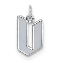 Silver pendant with a rectangular shield shape featuring an angled chevron cutout design, suspended from a simple loop bail.