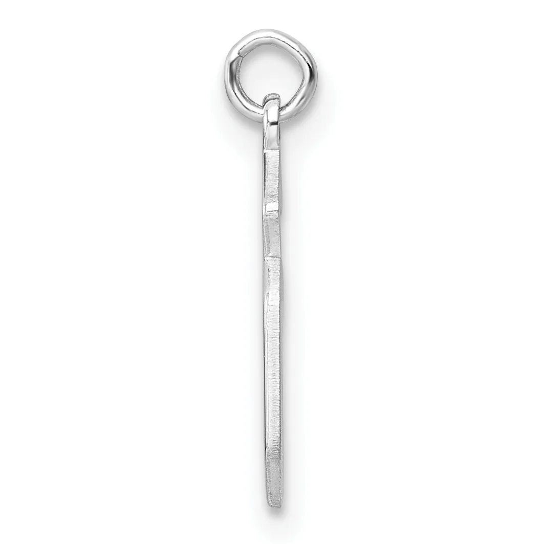 A long, slender silver pendant with a polished rectangular bar attached to a round loop at the top.