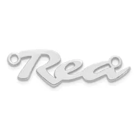 A silver-toned metal pendant charm with the word "free" in cursive script, featuring small loop attachments at each end.