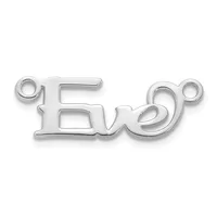 Silver-colored metal pendant charm shaped like the word "love" with small loops at each end for attachment.