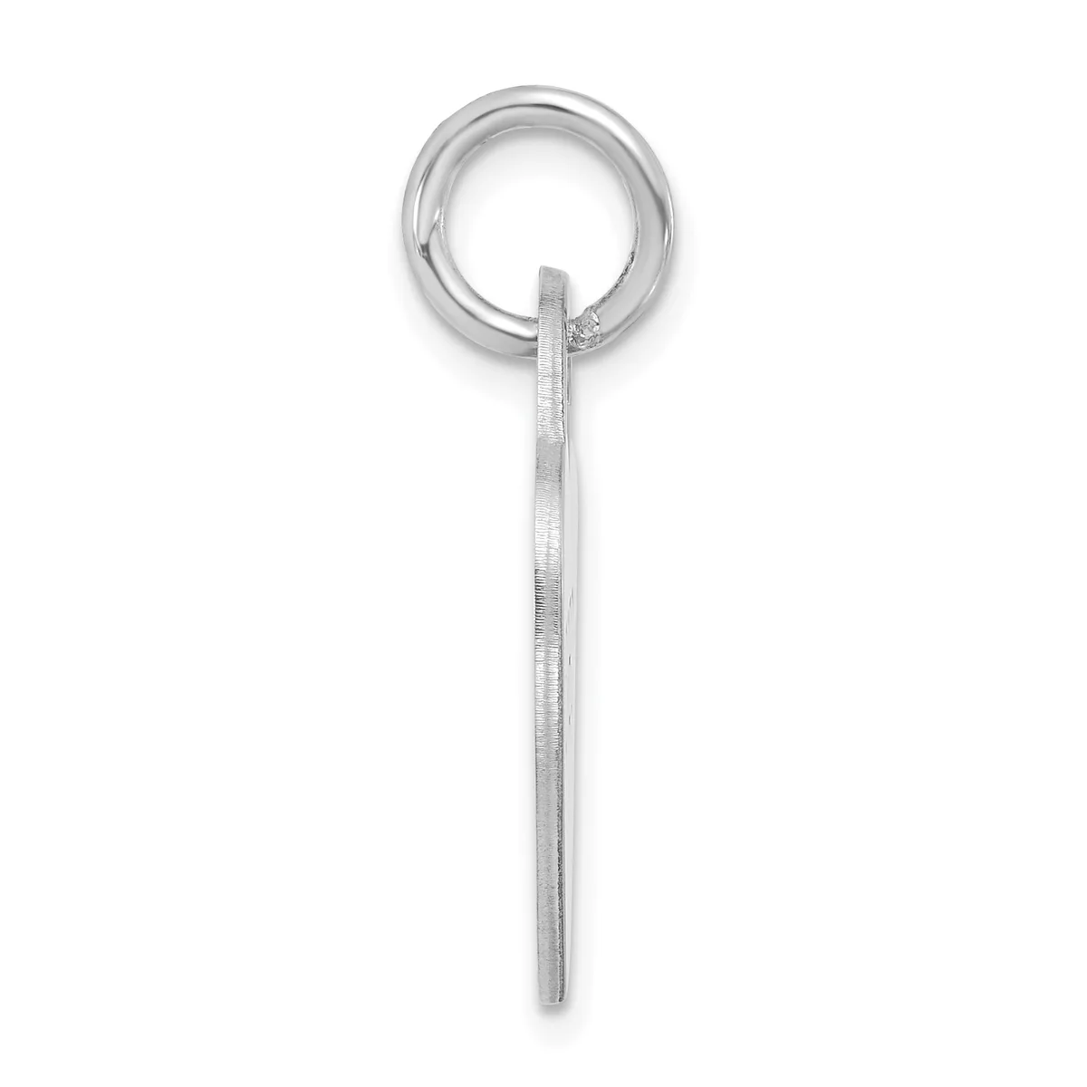 A silver pendant consisting of a polished ring at the top connected to a long tapered rod with a brushed finish.