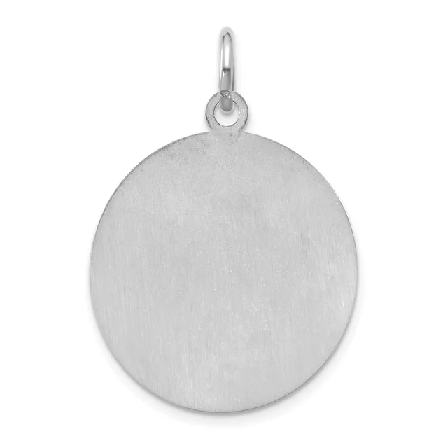 A plain polished silver circular disc pendant with a small loop and bail at the top.