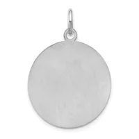 A plain polished silver circular disc pendant with a small loop and bail at the top.