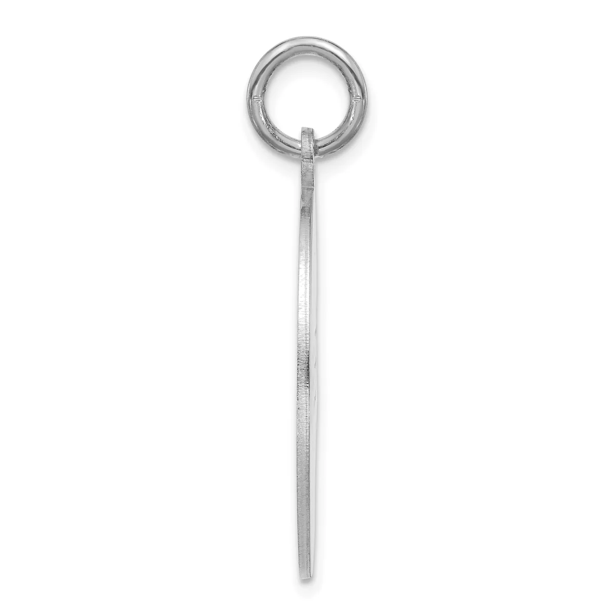 A long sterling silver chain necklace with a polished finish hanging from a circular ring at the top.