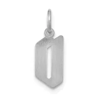 Silver rectangular pendant with rounded corners and a cutout center, suspended from a small loop bail.