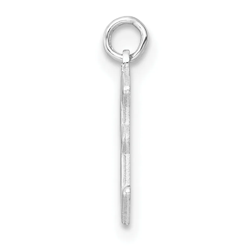 A long silver pendant with a textured cylindrical shaft and a circular loop at the top for hanging.