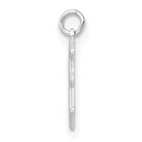 A long silver pendant with a textured cylindrical shaft and a circular loop at the top for hanging.