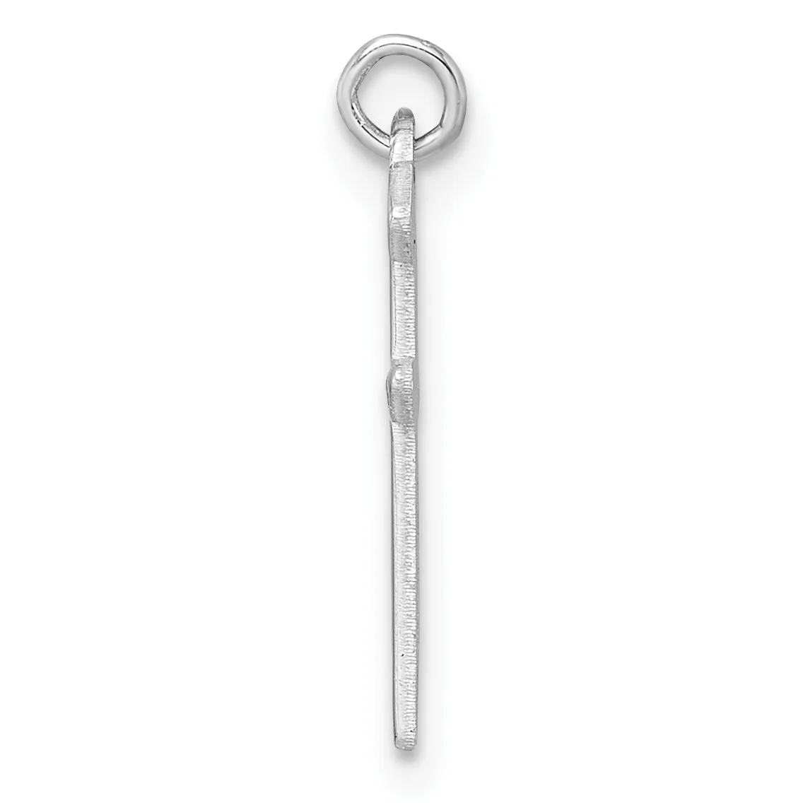 A long silver stick pendant with a textured surface and a small loop at the top, suspended against a white background.