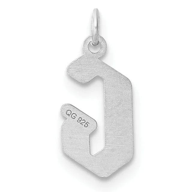 Sterling silver pendant in the shape of the number one with a small stamped hallmark, suspended from a loop bail.