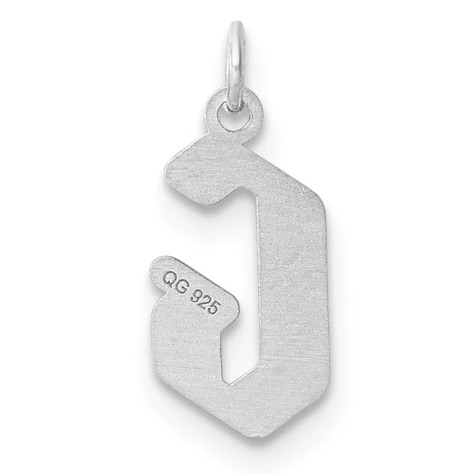 Sterling silver pendant in the shape of the number one with a small stamped hallmark, suspended from a loop bail.