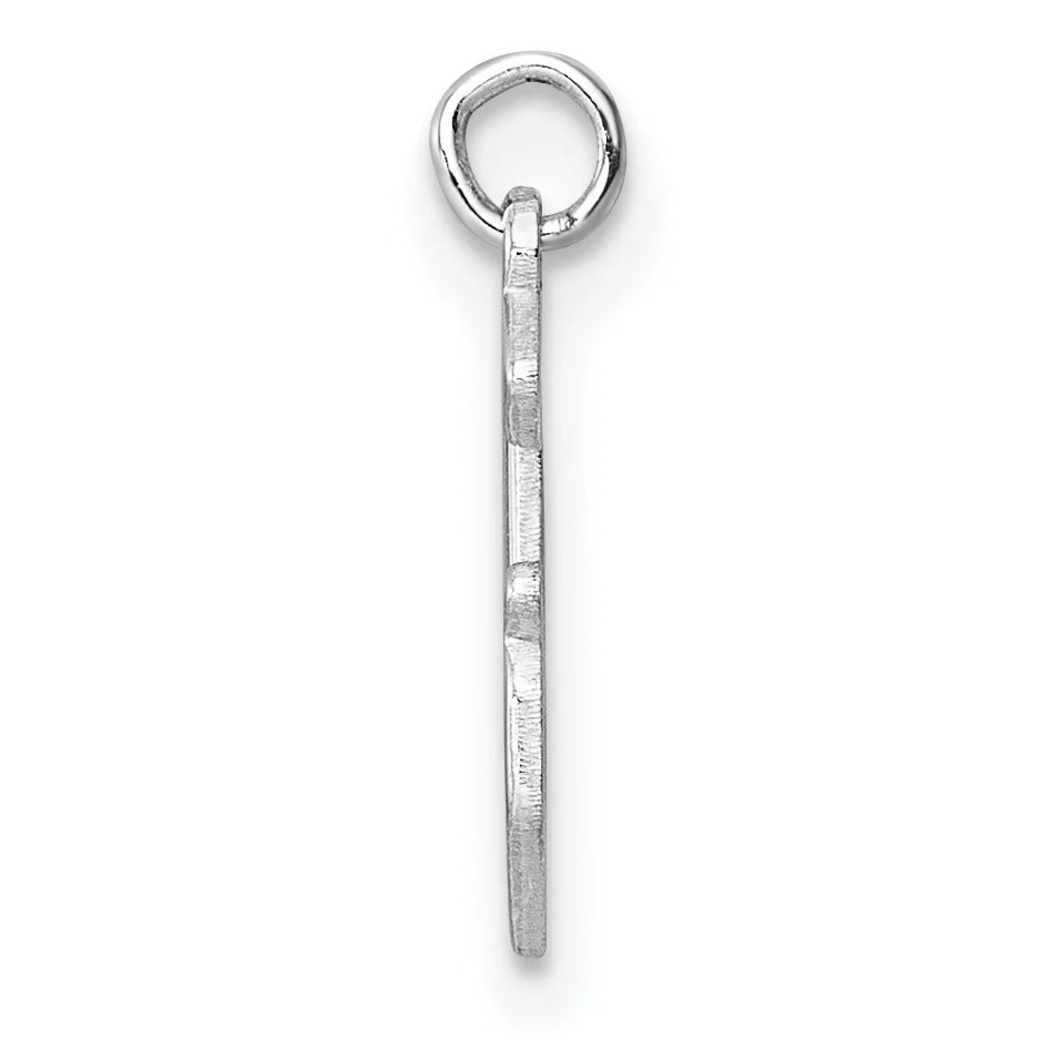 A silver stick pendant with a ring loop at the top, featuring small stamped details along its length, shown against a white background.
