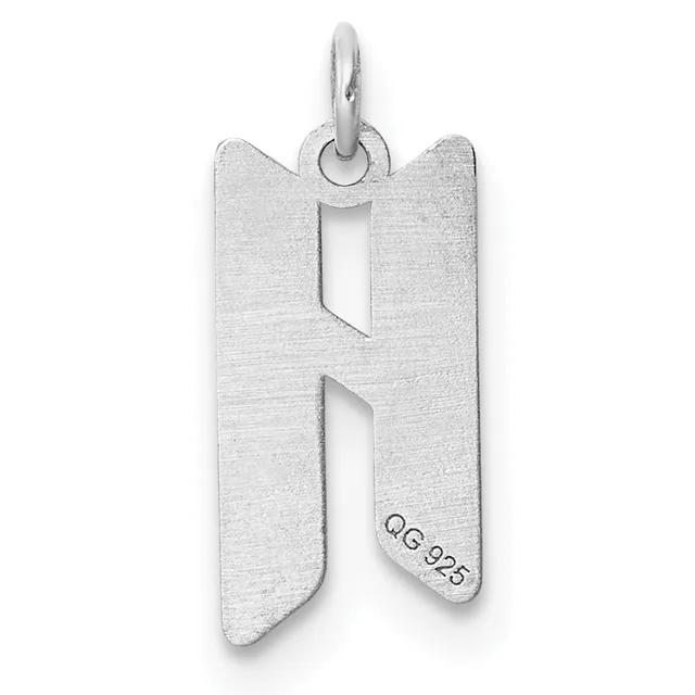 Sterling silver pendant charm shaped like the letter H with two rectangular cutout windows, shown suspended from a small loop against a white background.