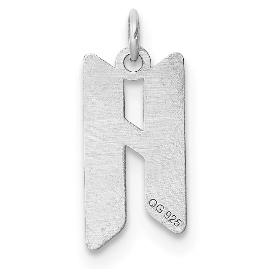 Sterling silver pendant charm shaped like the letter H with two rectangular cutout windows, shown suspended from a small loop against a white background.