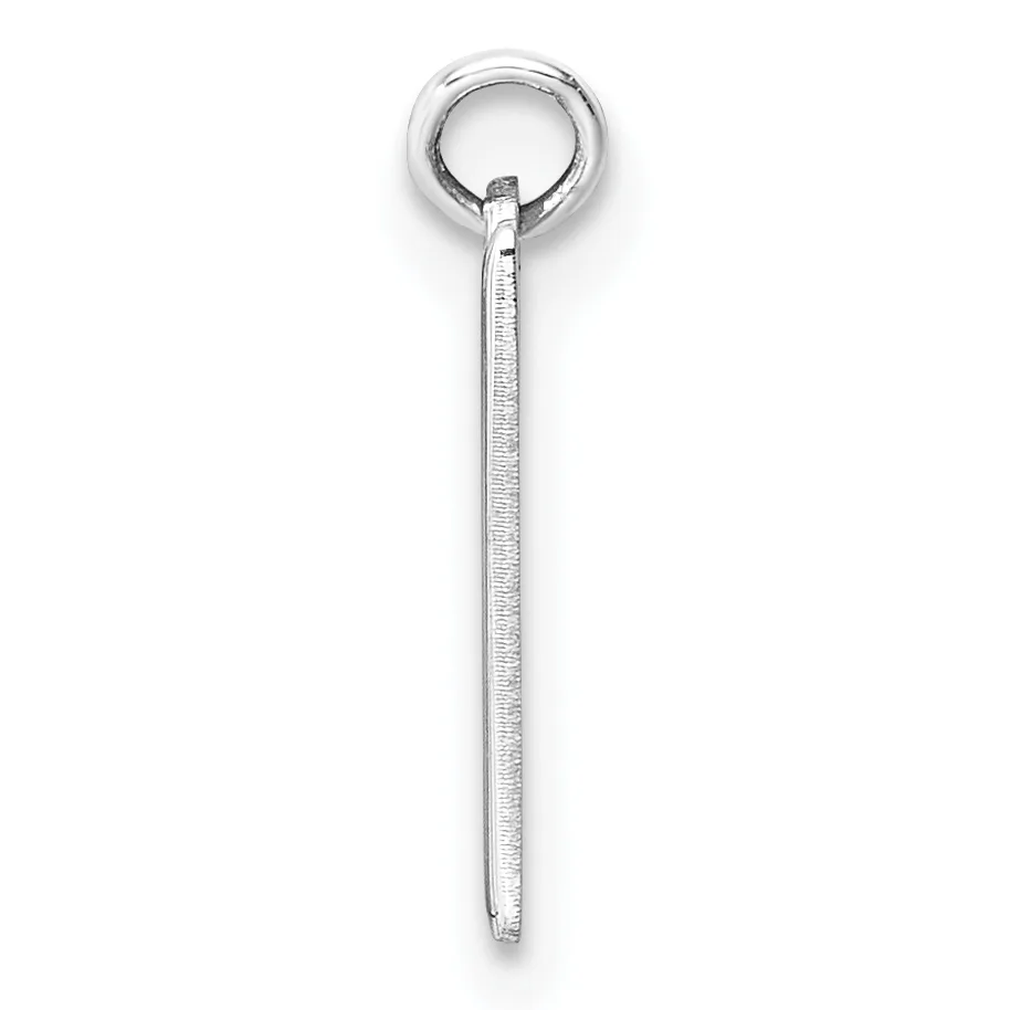 A long silver pendant with a textured cylindrical shaft hanging from a polished circular ring at the top.