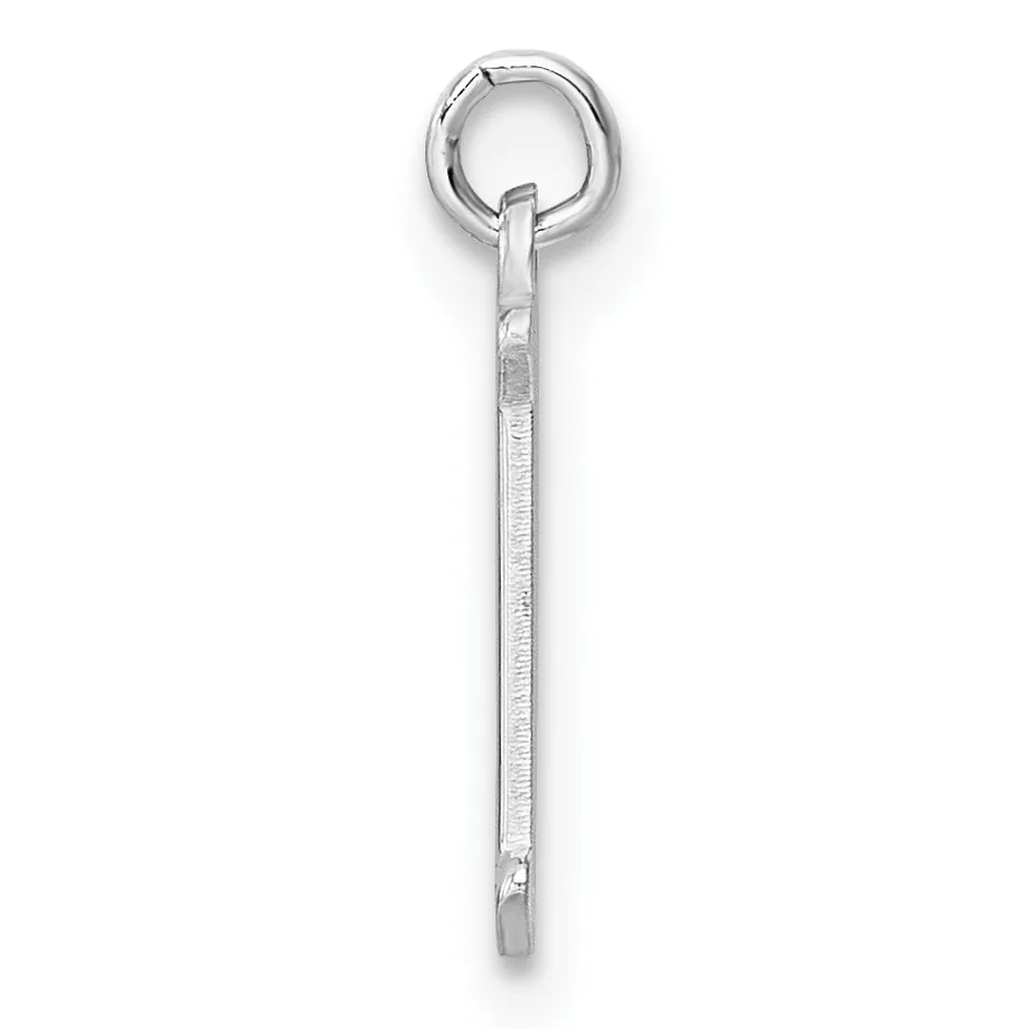 A silver pendant consisting of a rectangular bar suspended from a small round loop at the top.