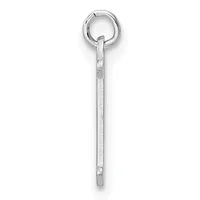 A silver pendant consisting of a rectangular bar suspended from a small round loop at the top.