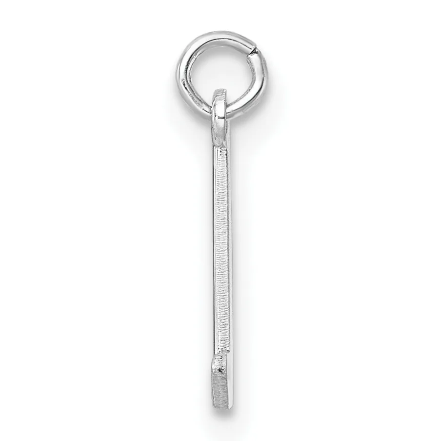 A silver pendant charm consisting of a long rectangular bar with textured surface hanging from a round jump ring at the top.