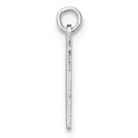A silver rectangular pendant with a textured surface hangs from a round loop at the top.