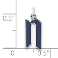 A silver charm with a dark blue enamel panel in the center, shown next to a measurement scale indicating it is approximately 0.5 inches wide and 0.5 inches tall.