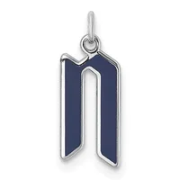 Silver pendant charm with a dark blue enamel rectangular body featuring a curved cutout in the center, suspended from a silver loop bail.