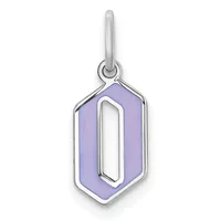 Silver charm pendant with a purple hexagonal stone or enamel center featuring a rectangular cutout, suspended from a silver bail.