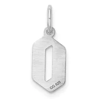 Silver charm pendant in an elongated hexagonal shape with a vertical rectangular cutout, suspended from a small loop, displayed against a white background.