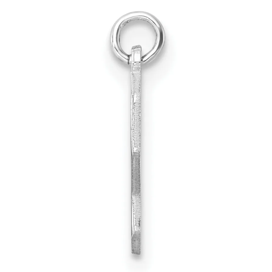 A silver elongated rectangular pendant with a textured finish hanging from a round loop at the top.