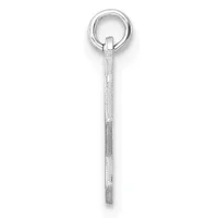 A silver elongated rectangular pendant with a textured finish hanging from a round loop at the top.