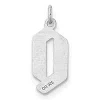 Silver charm pendant with a rounded rectangular shape featuring a vertical cutout in the center, suspended from a small loop and bail.