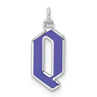 Silver pendant with a blue enamel hexagonal shape featuring a cutout oval in the center, suspended from a silver loop bail.