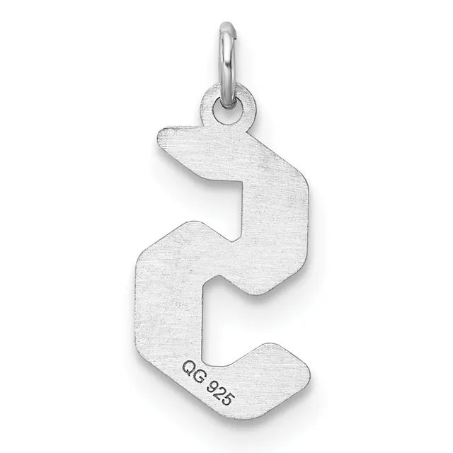 Silver pendant shaped like an abstract curved form with a loop at the top and a small stamped hallmark on the lower portion.