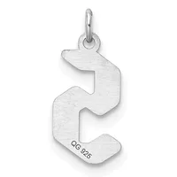 Silver pendant shaped like an abstract curved form with a loop at the top and a small stamped hallmark on the lower portion.