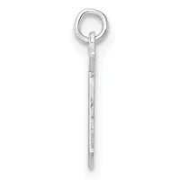 A silver bar pendant with a small stamped hallmark, suspended from a silver ring against a white background.
