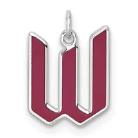 Silver pendant with maroon enamel inlay in a stylized W shape, featuring a polished silver border and bail loop at top.