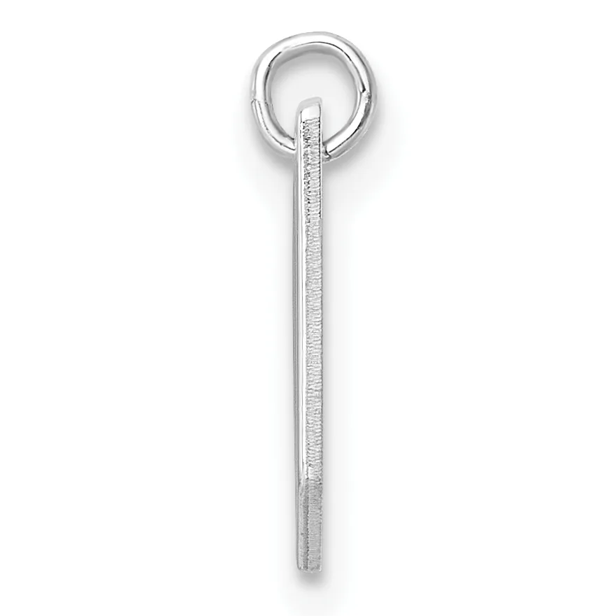 A silver eye hook pendant with a textured shaft and a small stamped hallmark, shown against a white background.