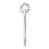 A silver charm pendant with a ring loop at the top and a textured rectangular shaft tapering to a pointed bottom.