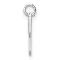 A silver eye hook with a threaded shaft and small stamped hallmark, displayed vertically against a white background.