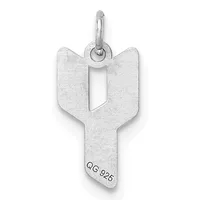 A silver key-shaped pendant with a decorative handle featuring two rounded lobes at the top and a small stamped hallmark on the shaft, suspended from a silver bail.