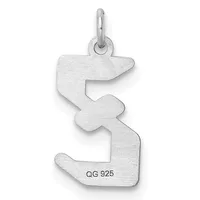 A silver pendant shaped like an abstract stylized letter S with rounded curves and a small stamped hallmark, suspended from a bail loop.
