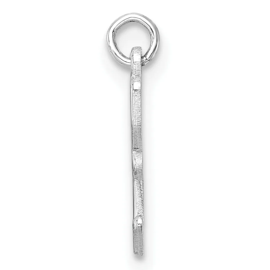A silver charm pendant consisting of a long rectangular bar with a textured surface, suspended from a circular loop at the top.