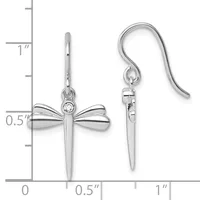 Silver cross drop earrings with bow-shaped tops set with small diamonds, shown on a measurement scale indicating approximately one inch in length.