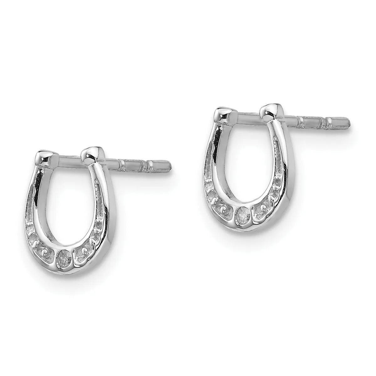 A pair of silver oval hoop earrings with diamond accents along the lower half and post backs, shown from the front.