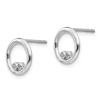 A pair of silver oval stud earrings with two small round stones set at the bottom of each oval, shown against a white background.
