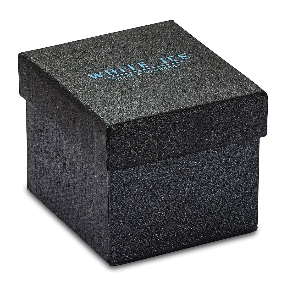 A black textured cubic box with a hinged lid, displayed against a white background.