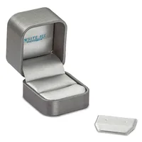 An open gray textured jewelry box with white silk interior and a removable pendant cushion, shown with the cushion removed and displayed separately below.