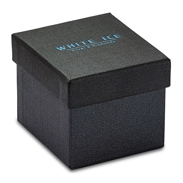 A black textured square box with a fitted lid, shown closed at a three-quarter angle against a white background.